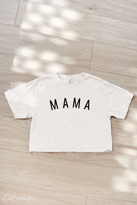 Mama Cropped Mineral Wash Tee- Cream