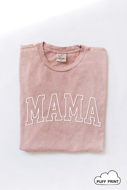 Mama Puff Print Mineral Wash Tee- Soft Pink