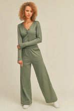 Load image into Gallery viewer, Button-Down Cropped Top &amp; Wide Leg Set- Olive
