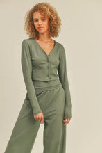 Load image into Gallery viewer, Button-Down Cropped Top &amp; Wide Leg Set- Olive
