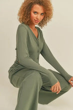 Load image into Gallery viewer, Button-Down Cropped Top &amp; Wide Leg Set- Olive
