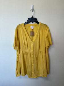 Yellow V-Neck Babydoll Top- L