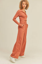 Load image into Gallery viewer, Button-Down Cropped Top &amp; Wide Leg Set- Auburn
