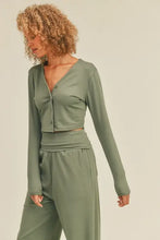 Load image into Gallery viewer, Button-Down Cropped Top &amp; Wide Leg Set- Olive
