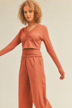 Load image into Gallery viewer, Button-Down Cropped Top &amp; Wide Leg Set- Auburn
